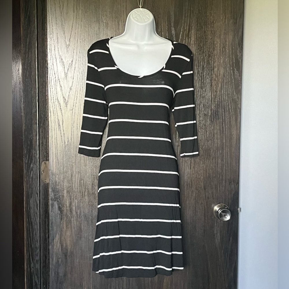 3/4 length sleeve, black w white stripe medium dress by Rue21